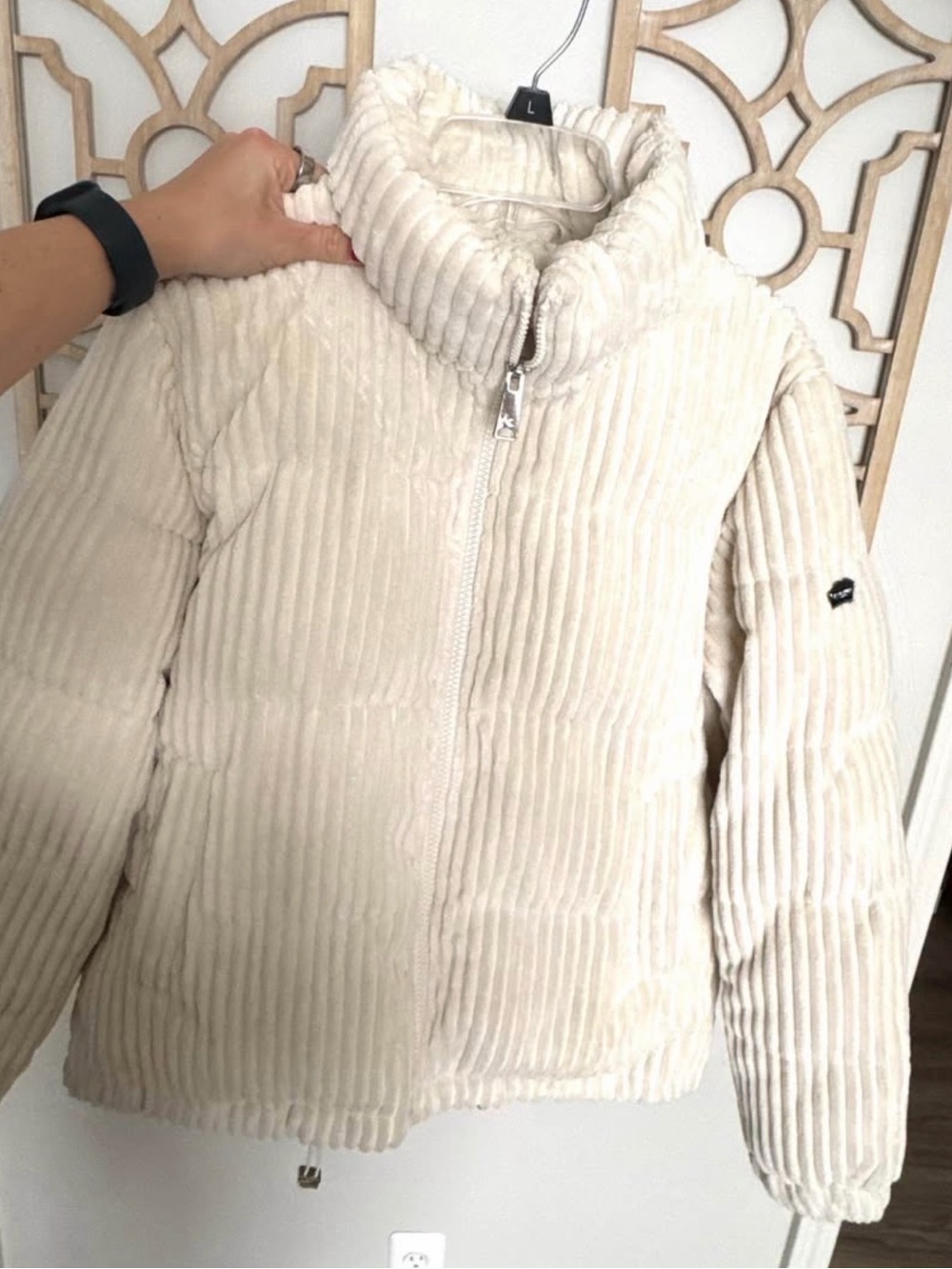 Koolaburra Cream Corduroy Teddy Puffer Jacket